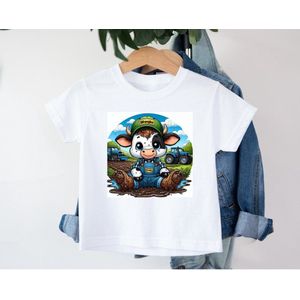 Kinder T-shirt met vrolijke print -boeren - tractor- wrangler -koeien -dieren - boy -girl - cow 3