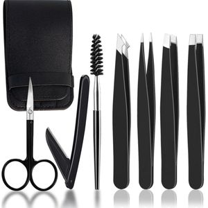Pincet voor gezichtshaar - Professionele set van 7 roestvrijstalen pincetten voor mannen en vrouwen - Wenkbrauwpincet voor wenkbrauwverzorging - Ingegroeide haren en splinters verwijderen