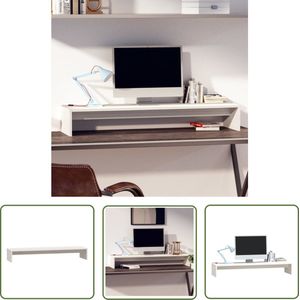 The Living Store Monitorstandaard 100x27x15 cm massief grenenhout wit - Monitorstandaard - Computeraccessoire - Bureaustandaard - Laptop Stand - Grenenhout Meubilair