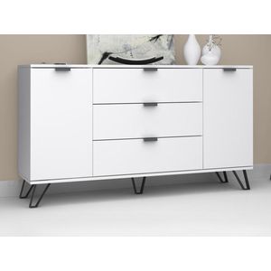 Vente-unique Buffetkast met 2 deuren en 3 lades - Wit en zwart - MENODA L 160 cm x H 75 cm x D 45 cm