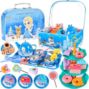 Theeservies Speelgoed voor Kinderen - Kinderspeelgoed 1 2 3 Jaar en Ouder - Meisjes en Jongens - Blauwe Prinsessen Set