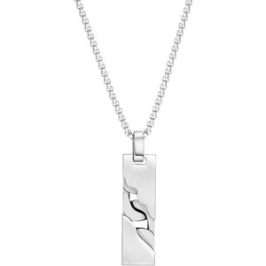 Lucardi Heren Ketting met hanger plaat - Staal - Ketting - Vaderdag Cadeau - 65 cm - Zilverkleurig