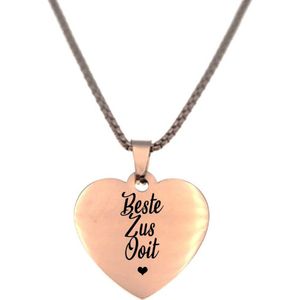 Ketting RVS - Hart - Rosegoud - Beste Zus Ooit