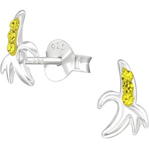 Joy|S - Zilveren banaan oorbellen - zilver met geel en gele kristalletjes - 5 x 8 mm - kinderoorbellen