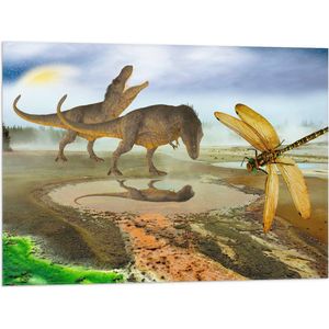Vlag - Dinosaurussen bij Water in de Prehistorie - 80x60 cm Foto op Polyester Vlag