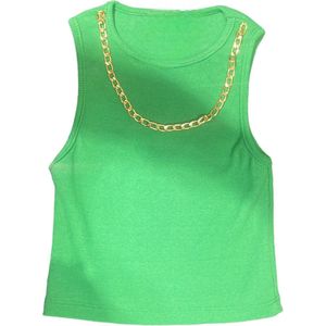 Dames crop top hemd geribbeld met gouden ketting ronde hals 37cm | Licht Groen
