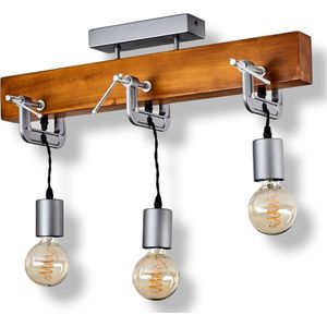 Belanian.nl -  vintage Moderne Hanglamp zwart, zilver, donker hout, 3-vlammig  Industrieel voor  Eetkamer, keuken, slaapkamer, woonkamer