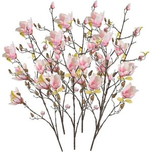 6x Roze kunst Magnolia tak 105 cm - Kunstbloemen
