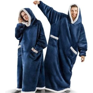 Hoodiedeken, Extra lange hoodie deken sweatshirt, Blauw, XXL/3XL