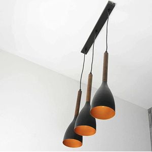 Licht-Erlebnisse Stijlvolle hanglamp goud zwart metaal met hout 3xE27 hanglamp eetkamer woonkamer keuken