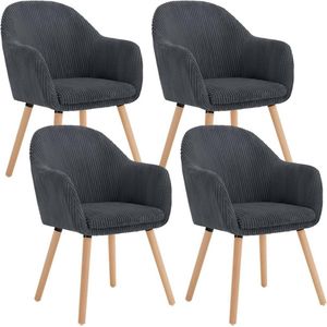 Rootz Eetkamerstoelen set van 4 - Gestoffeerde stoelen met armleuningen - Comfortabele zitplaatsen, stevige constructie, veelzijdig ontwerp - Corduroy en hout - 55,5 cm x 83,5 cm x 56,5 cm