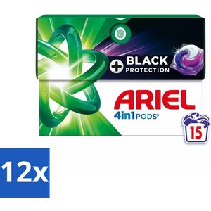 12 x Ariel - 4in1 Wasmiddel Pods - Revitablack - 15 Pods - Wasmiddel Pods - Zwarte Kleding - Kleurbehoud - Vlekkenverwijderaar - Wasmiddel