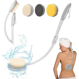 Multifunctionele Rugborstel met Lange Steel – Opvouwbare Badborstel met Verwisselbare Pads