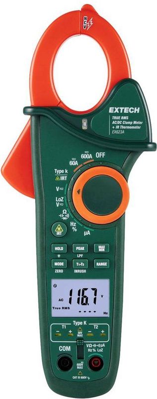 Extech Extech EX623A Stroomtang Digitaal IR-thermometer CAT III 600 V Weergave (counts): 6000