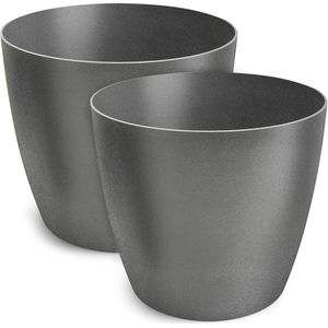 Bloempot Set van 2 - Decoratieve Plantenpot - Geschikt voor binnen en buiten - Grafiet - Kunststof