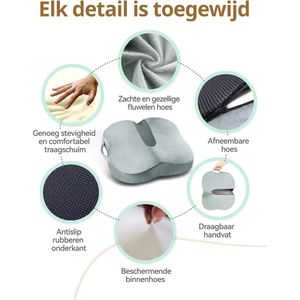 Orthopedisch Zitkussen met Traagschuim, Zitkussen voor Pijn in de Onderrug en Ischias Stuitje - Geschikt voor Bureaustoel, Autostoel, Rolstoel (Grijs)