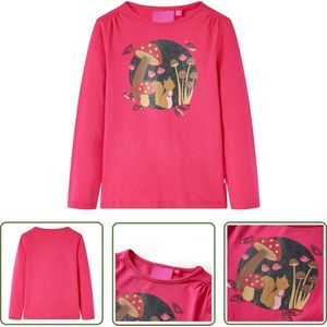 vidaXL Langmouwig - Kinderhemd - Kindershirt met lange mouwen 92 felroze - Meisjeskledij - Roze Kleding - Babykleding
