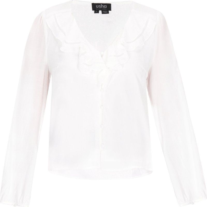 usha BLACK LABEL - Blouse - Wit - Klassieke Blouse - Lange Mouw