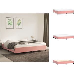 vidaXL Bedframe  Fluweel  Ondersteunende poten  Multiplex lattenbodem  Roze  203 x 203 x 35 cm  Geschikt voor 200 x 200 cm matras  vidaXL - Bed