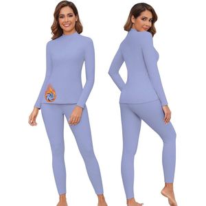 Thermo-ondergoed voor dames - Fleece ski-ondergoed set - Warm functioneel winterondergoed - Thermische leggings met opstaande kraag