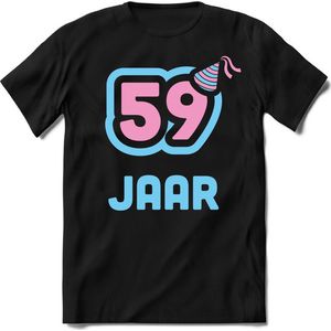 59 Jaar Feest kado T-Shirt Heren / Dames - Perfect Verjaardag Cadeau Shirt - Licht Blauw / Licht Roze - Maat 5XL