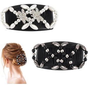 Magic Hair Comb, 2 Pieces, Double Comb Hair Pins for Women, Magic Elastic Hair Clip, Stretchy Hair Jewelry for Women, for Various Hairstyles