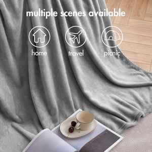 Fleece deken fluweel een- tweepersoonsbed woondecoratie bed bank kantoor 130 x 150 cm lichtgrijs