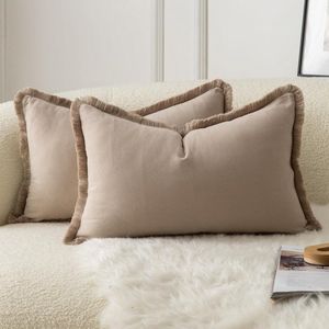 Inovra - Cotton Tassels Kussenhoes Set 30 x 50 cm - Decoratieve Boho Kussenhoes - Taupe Kleur - Woonkamer Slaapkamer Decoratie