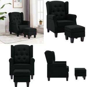 vidaXL Fauteuil met voetenbankje stof zwart - Armstoel - Armstoelen - Armstoel Met Voetenbank - Armstoelen Met Voetenbanken