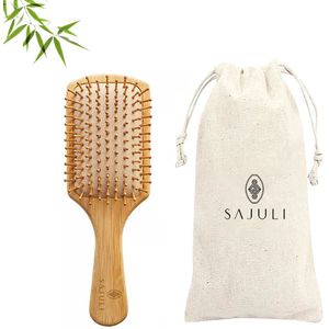 Sajuli Bamboe Haarborstel – Duurzaam & Plasticvrij – Anti-klit & Massage – Met Opbergzakje