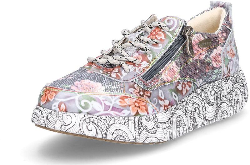 Laura Vita - Dames Sneaker - Grijs - Leer en Textiel - Met Bloemenmotief