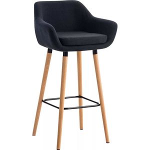 In And OutdoorMatch Luxe Barkruk Carolyn - Zwart - 4-poots Onderstel - Ergonomische Barstoelen - Set van 1 - Met Rugleuning - Armleuning - Voetensteun - Voor Keuken en Bar - Gestoffeerde Zitting