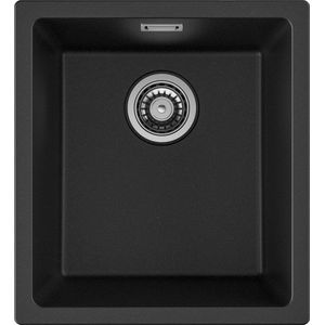 TRANKIELO® - Luxe Granieten Keukenspoelbak Zwart 40x44cm, Inbouwspoelbak met 80% Kwartszand en Sifon-