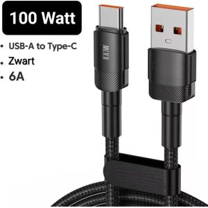 Snellader - 100 watt - 6A - USB Type C - USB A 2.0 - zwart - ""MULTIPLAZA"" - 1 meter - telefoonlader - 4.8Gbps - gevlochten nylon