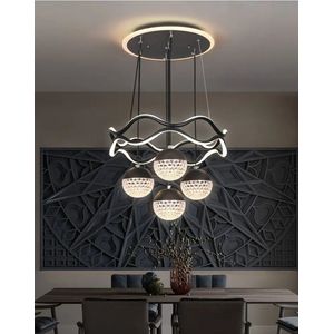 LuxiLamps - 4 Bollen Hanglamp - Kroonluchter Woonkamer - Zwart - Moderne lamp - 42 cm - Hanglamp