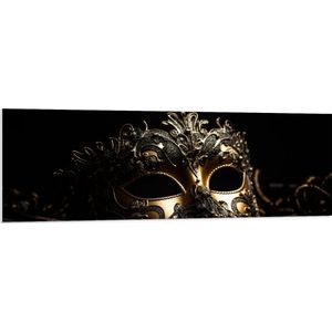 PVC Schuimplaat- Masker - Zwart - Goud - 150x50 cm Foto op PVC Schuimplaat