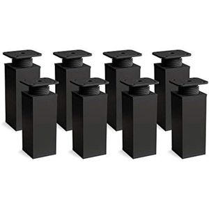 PolkaHome Verstelbare Meubelpoten, Set van 8 Stuks, Hoogte 60 mm, Mat Zwart, Modern Design, Vierkant Profiel, Geschikt voor Kasten en Commodes