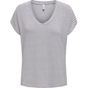 T-shirt - Gestreept - Jersey - V-hals - Kwartmouw - Losse Pasvorm