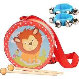 Kindertrommel met bel armband en hamer - Educatief speelgoed drums voor kinderen - Muziekinstrumenten set - Cadeau voor baby's en kinderen