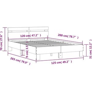 vidaXL - Bedframe - met - hoofdbord - bewerkt - hout - wit - 120x200 - cm