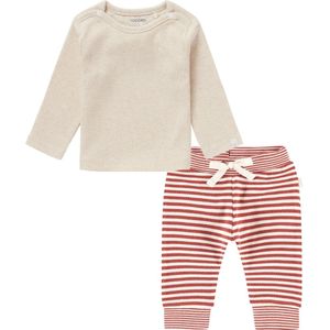 Noppies - Kledingset - 2delig - broek gestreept rood met shirt oatmeal - Maat 74