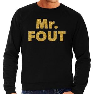 Mr. Fout sweater -  gouden glitter tekst trui zwart heren - Foute party kleding M