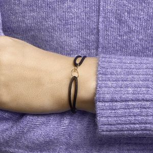 Armband - Zwart - Satijn Rondjes - Dames - Gevlochten met 14k Geelgouden Ringen