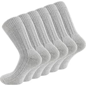 6 paar Noorse wollen sokken - Lichtgrijs - Maat 43-46