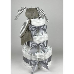 Chouette-Chouette | Luiertaart Neutraal | Kraamcadeau | Geboorte Jongen Meisje | Babyshower | Knuffeldoek Konijn Knuf Grijs - Grijs