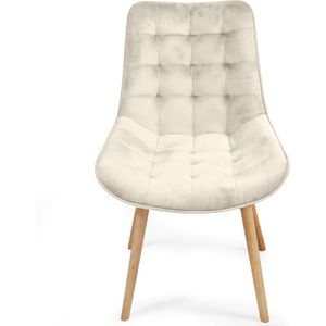 Miadomodo Eetkamerstoelen - Velvet - Fluweel - Houten Poten - Gewatteerd - Set van 6 - Creme