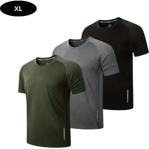 Bovista Sportshirt Heren - Sport - Fitness - Compressie Shirt - Corrigerend Hemd - Sportkleding - Mannen - 3 Stuks - Zwart Grijs Groen - S