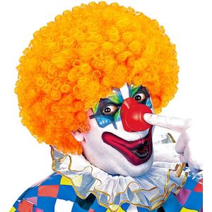 Widmann - Clown & Nar Kostuum - Afro Clownpruik Krullen, Oranje - Oranje - Carnavalskleding - Verkleedkleding