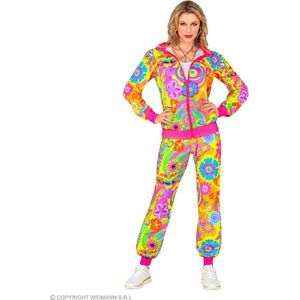 Widmann - Hippie Kostuum - Neon Groovy Love Retro Trainingspak Kostuum - Multicolor - Large - Carnavalskleding - Verkleedkleding