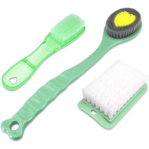 Handheld Douche Borstel Lange Handvat Bad Borstel-Zachte & Comfortabele Droge Huid Body Massage Borstel Terug Exfoliatie Borstels - 14 inch (Groen en 2 stuks)